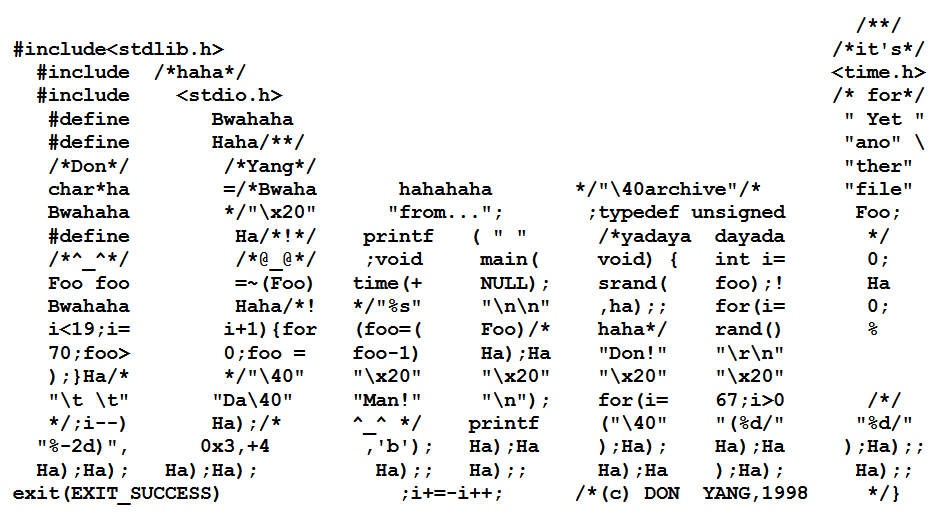 国际C语言混乱代码大赛（IOCCC, The International Obfuscated C Code Contest）