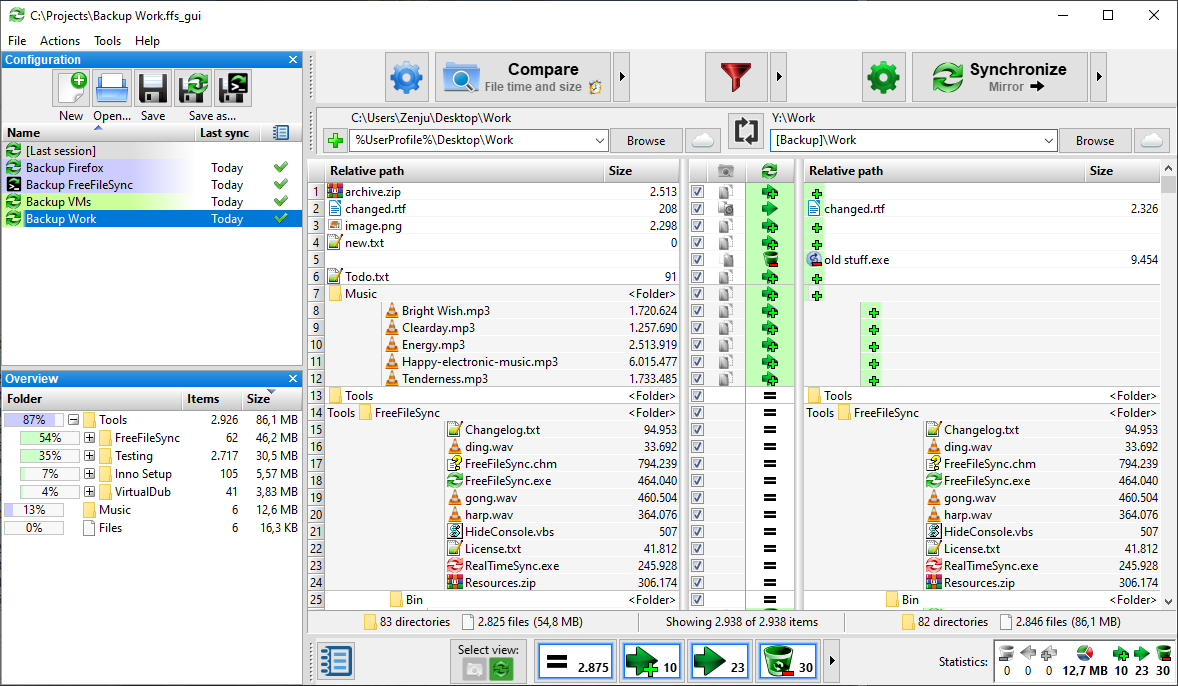 免费的文件夹比较和同步软件 FreeFileSync